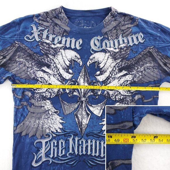 Xtreme Couture T-Shirt AOP Y2K Randy Natural MMA Eagles Fleur De Lis Large - Picture 7 of 10